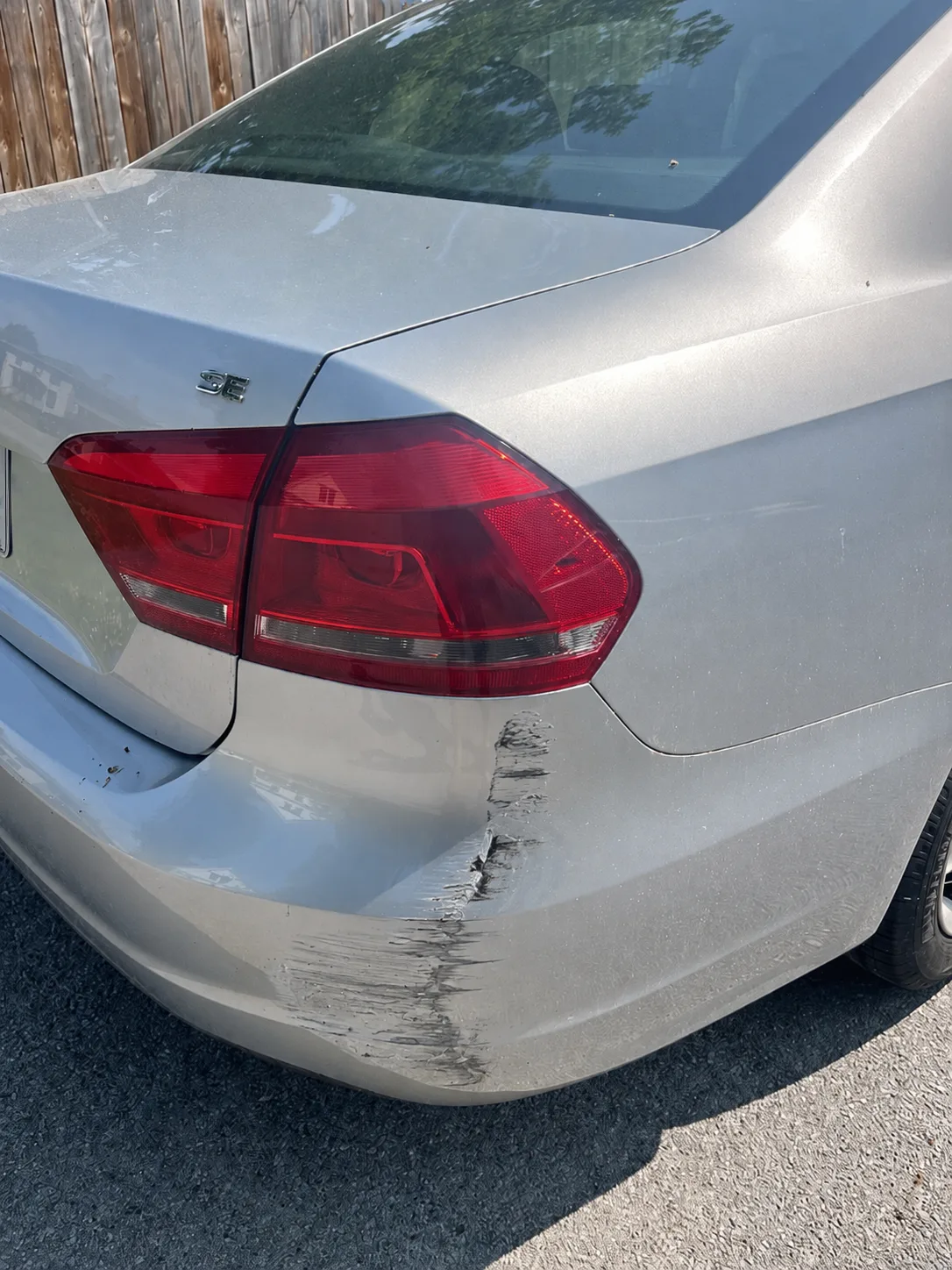 Before: deep scratch repaired and color-matched on a silver Volkswagen in Saratoga Springs NY — Capital Region