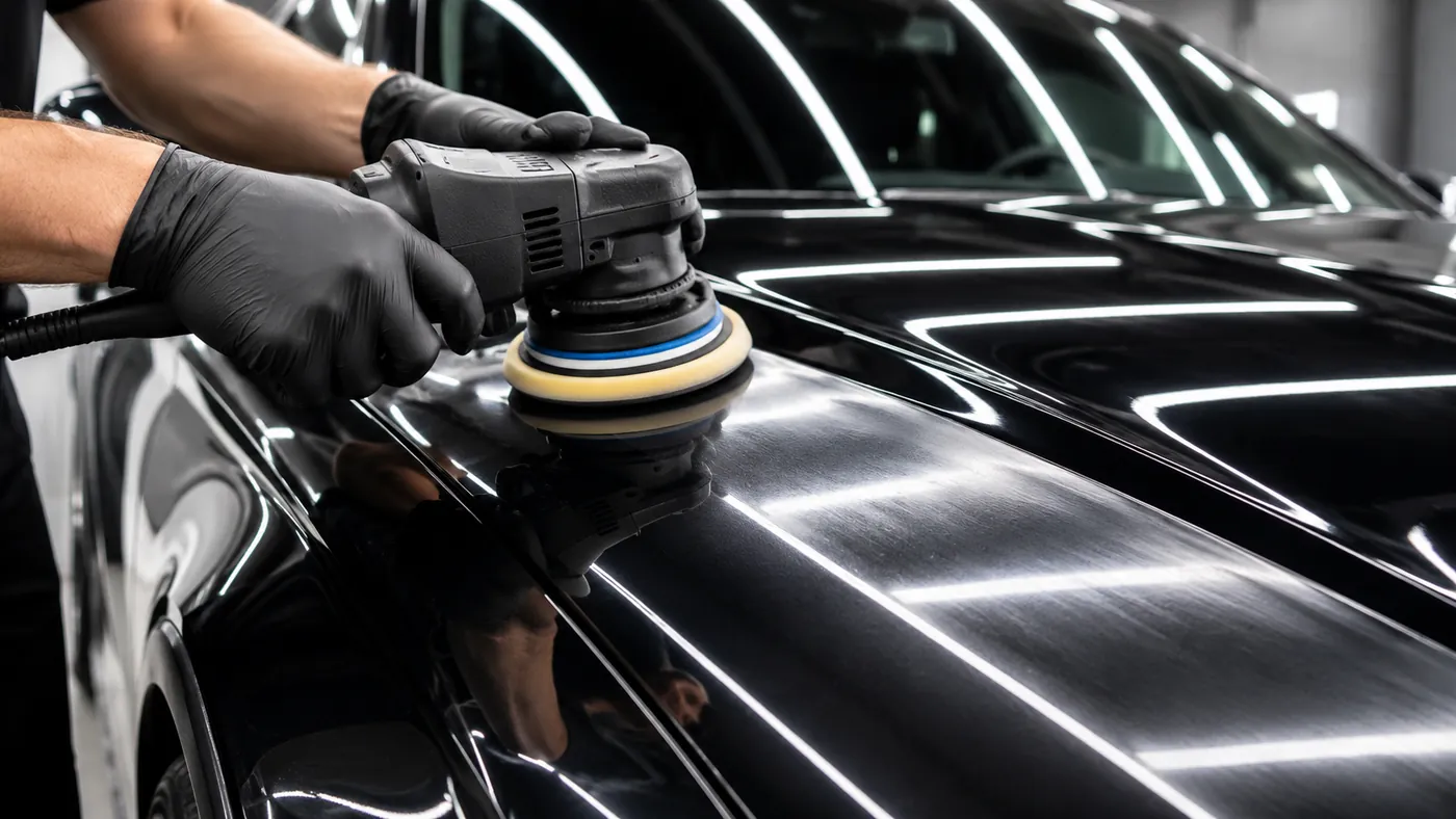 machine polishing paint correction on a car in the Capital Region — Albany, Saratoga Springs NY