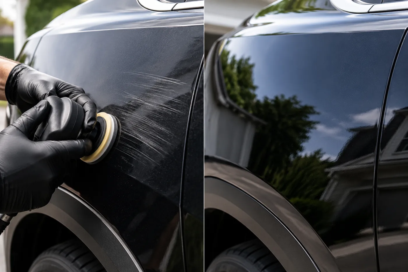 polishing a clear-coat scratch out of car paint in the Capital Region — Albany NY